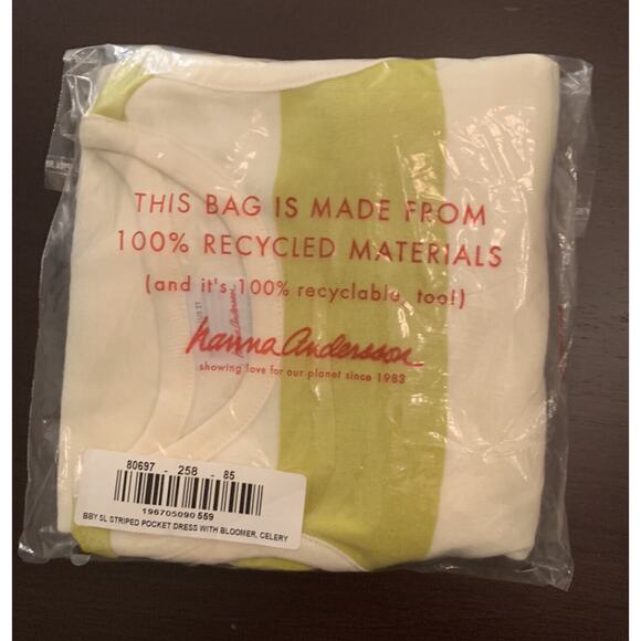 Hanna Andersson NWT Yellow / White Stripe Dress with Bloomers. Size 2 - Picture 4 of 4